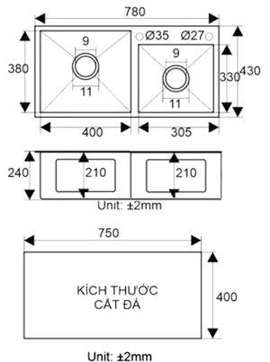 CHẬU RỬA BÁT CAO CẤP SEVILLA SV-7843L