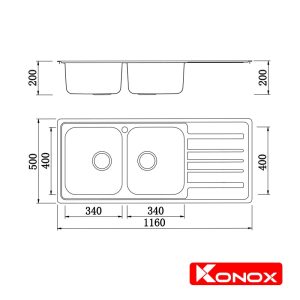 CHẬU RỬA BÁT KONOX Artusi KS11650 1D BÀN PHẢI - 4 CHẬU RỬA BÁT KONOX Artusi KS11650 1D BÀN PHẢI