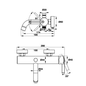 Bộ Trộn Bồn Tắm Lắp Nổi Hafele Roots 495.61.145 - 4 Bộ Trộn Bồn Tắm Lắp Nổi Hafele Roots 495.61.145 - 3