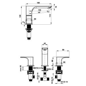 Vòi Lavabo 3 Lỗ Hafele Regal 495.61.125 - 6