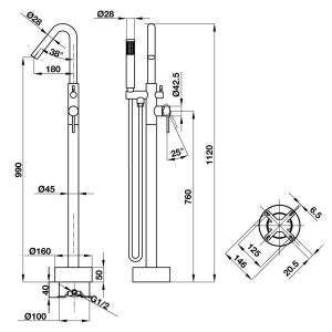Bộ Trộn Bồn Tắm Đặt Sàn Hafele Roots 495.61.177 - 7 Bộ Trộn Bồn Tắm Đặt Sàn Hafele Roots 495.61.177 - 6