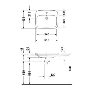Lavabo vành nổi Durastyle - Có lỗ gắn vòi 588.45.206 - 6
