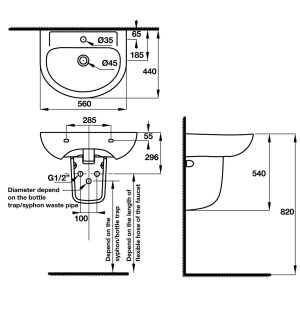 Lavabo treo tường có nắp che siphon COMPACT 588.82.206 - 6