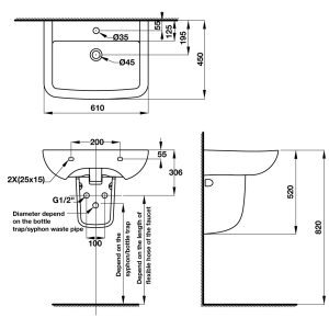 Lavabo treo tường có nắp che siphon COMPACT 588.82.214 - 7 Lavabo treo tường có nắp che siphon COMPACT 588.82.214 - 6