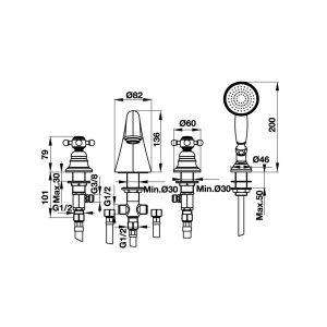 Bộ Trộn Bồn Tắm 4 Lỗ Hafele Victoria Gold 589.10.179 - 7