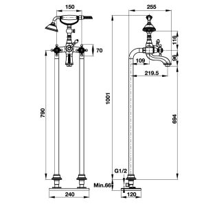 Bộ Trộn Bồn Tắm Đặt Sàn Hafele Victoria Gold 589.10.173 - 7 Bộ Trộn Bồn Tắm Đặt Sàn Hafele Victoria Gold 589.10.173 - 6