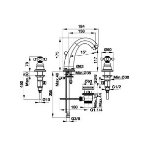 Vòi Lavabo 3 Lỗ Hafele Victoria Gold 110 589.10.170 - 6