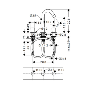 Vòi Lavabo 3 Lỗ Hafele Logis 150 589.52.413 - 6