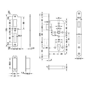 Thân Khóa Lưỡi Gà Chốt Chết 55/72, 316, Màu Inox Mờ Hafele 911.25.402 - 6