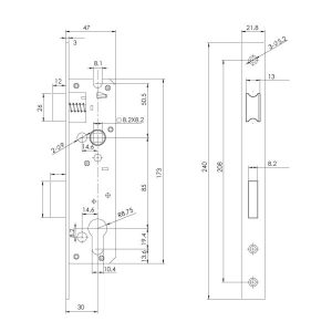 Thân Khóa Cho Cửa Đố Nhỏ Hafele 911.77.263 - 7