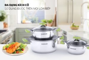 BỘ NỒI INOX 3 ĐÁY SUNHOUSE SH336 - 18