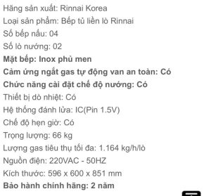 BẾP GA THÙNG RINNAI RSF-BM23 SP678 - 17 BẾP GA THÙNG RINNAI RSF-BM23 SP678 - 16