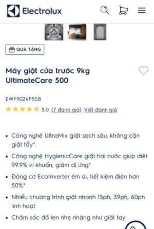 Máy giặt cửa trước 8kg UltimateCare 500 Electrolux EWF8024P5SB - 57 Máy giặt cửa trước 8kg UltimateCare 500 Electrolux EWF8024P5SB - 56