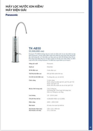 MÁY LỌC NƯỚC ĐIỆN GIẢI TẠO ION KIỀM PANASONIC TK-AB50 - 13 MÁY LỌC NƯỚC ĐIỆN GIẢI TẠO ION KIỀM PANASONIC TK-AB50 - 12