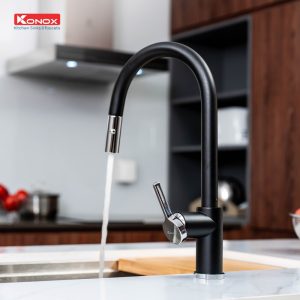 VÒI RỬA BÁT DÂY RÚT KONOX ALTO BLACK