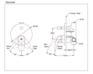 Van điều chỉnh nóng lạnh LC TOTO TBS03304B - 3