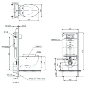 Bồn cầu treo tường TOTO CW812JWS/WH035D/MB005DG - 3