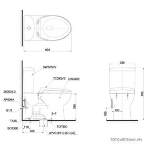 Bồn cầu 2 khối TOTO CS325DRW4 - 3