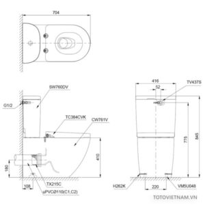 Bồn cầu 2 khối TOTO CS761DW8 - 4 Bồn cầu 2 khối TOTO CS761DW8 - 3