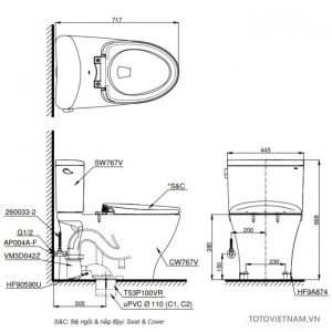 Bồn cầu 2 khối nắp rửa lạnh TOTO CS767E2 - 4 Bồn cầu 2 khối nắp rửa lạnh TOTO CS767E2 - 3