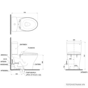 Bồn cầu 2 khối TOTO CS769DE4 - 3