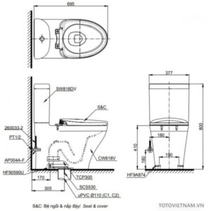 Bồn cầu 2 khối TOTO CS818DW6 - 4 Bồn cầu 2 khối TOTO CS818DW6 - 3