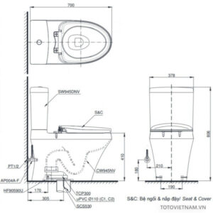 Bồn cầu 2 khối TOTO CS945DNW4 - 3