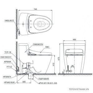 Bồn cầu 1 khối TOTO MS636DT8 nắp đóng êm - 4 Bồn cầu 1 khối TOTO MS636DT8 nắp đóng êm - 3