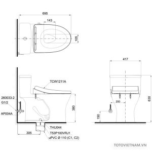 Bồn cầu 1 khối TOTO MS855DE4 - 4 Bồn cầu 1 khối TOTO MS855DE4 - 3