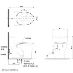 Bồn cầu 1 khối TOTO MS855DW4 - 4 Bồn cầu 1 khối TOTO MS855DW4 - 3