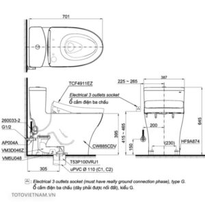 Bồn cầu 1 khối TOTO MS885CDW12 nắp Washlet - 4 Bồn cầu 1 khối TOTO MS885CDW12 nắp Washlet - 3