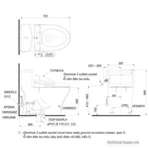 Bồn cầu 1 khối TOTO MS885DW7, nắp WASHLET - 4 Bồn cầu 1 khối TOTO MS885DW7, nắp WASHLET - 3