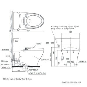 Bồn cầu TOTO MS887RT8 – 1 khối, nắp êm - 4 Bồn cầu TOTO MS887RT8 – 1 khối, nắp êm - 3
