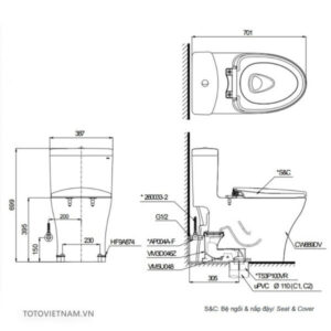 Bồn cầu 1 khối TOTO MS889DRT3 – Nắp đóng êm - 3
