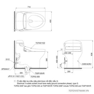 Bồn cầu 1 khối TOTO MS914CRW12 – Nắp rửa điện tử - 3