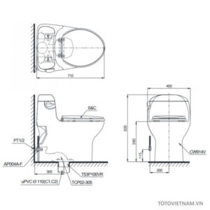 Bồn cầu 1 khối TOTO MS914E4 - 3