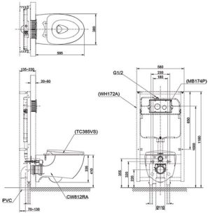 Thân cầu treo tường TOTO CW812RA/TCF4911Z - 4 Thân cầu treo tường TOTO CW812RA/TCF4911Z - 3
