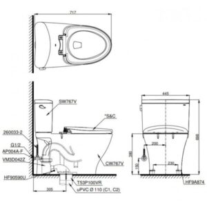 Bồn cầu 2 khối TOTO CS767W7 nắp WASHLET - 3