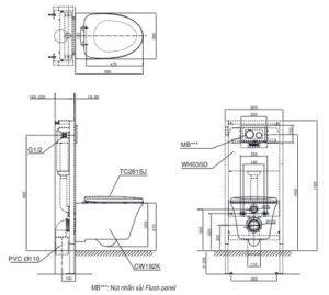 Bồn cầu treo tường TOTO CW192K/WH035D/MB005DCP - 4 Bồn cầu treo tường TOTO CW192K/WH035D/MB005DCP - 3