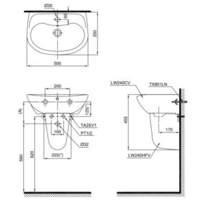 Chậu rửa lavabo TOTO LHT240CS - 4 Chậu rửa lavabo TOTO LHT240CS - 3