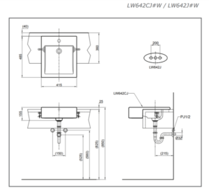 Chậu rửa lavabo bán âm TOTO LW642CJW/F - 4 Chậu rửa lavabo bán âm TOTO LW642CJW/F - 3