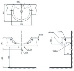 Chậu rửa lavabo bán âm TOTO LW824CJW/F - 4 Chậu rửa lavabo bán âm TOTO LW824CJW/F - 3