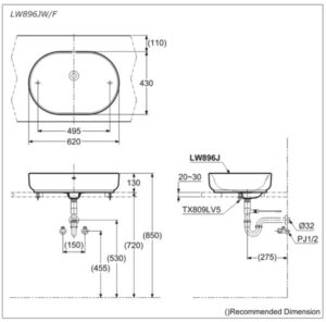 Chậu rửa lavabo đặt bàn TOTO LW896JW/F - 3
