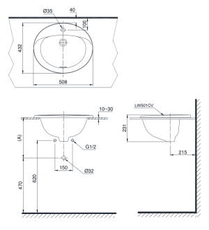 Chậu rửa lavabo dương vành TOTO L501C - 3