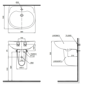 Chậu rửa lavabo TOTO LHT239CR – Chân lửng - 3
