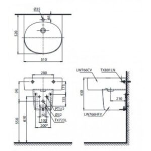 Chậu rửa lavabo TOTO LHT766CR - 4 Chậu rửa lavabo TOTO LHT766CR - 3