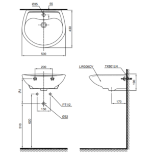 Chậu rửa lavabo TOTO LT300C - 4 Chậu rửa lavabo TOTO LT300C - 3