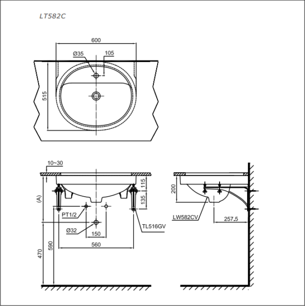 Chậu rửa lavabo âm bàn TOTO LT582C - 2
