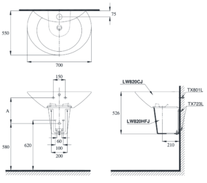 Chậu rửa lavabo TOTO LW820CJ - 4 Chậu rửa lavabo TOTO LW820CJ - 3