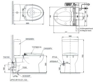 Bồn cầu 2 khối TOTO CS320PDRW7, thoát ngang - 3
